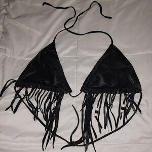 Black Fringe Bikini Top